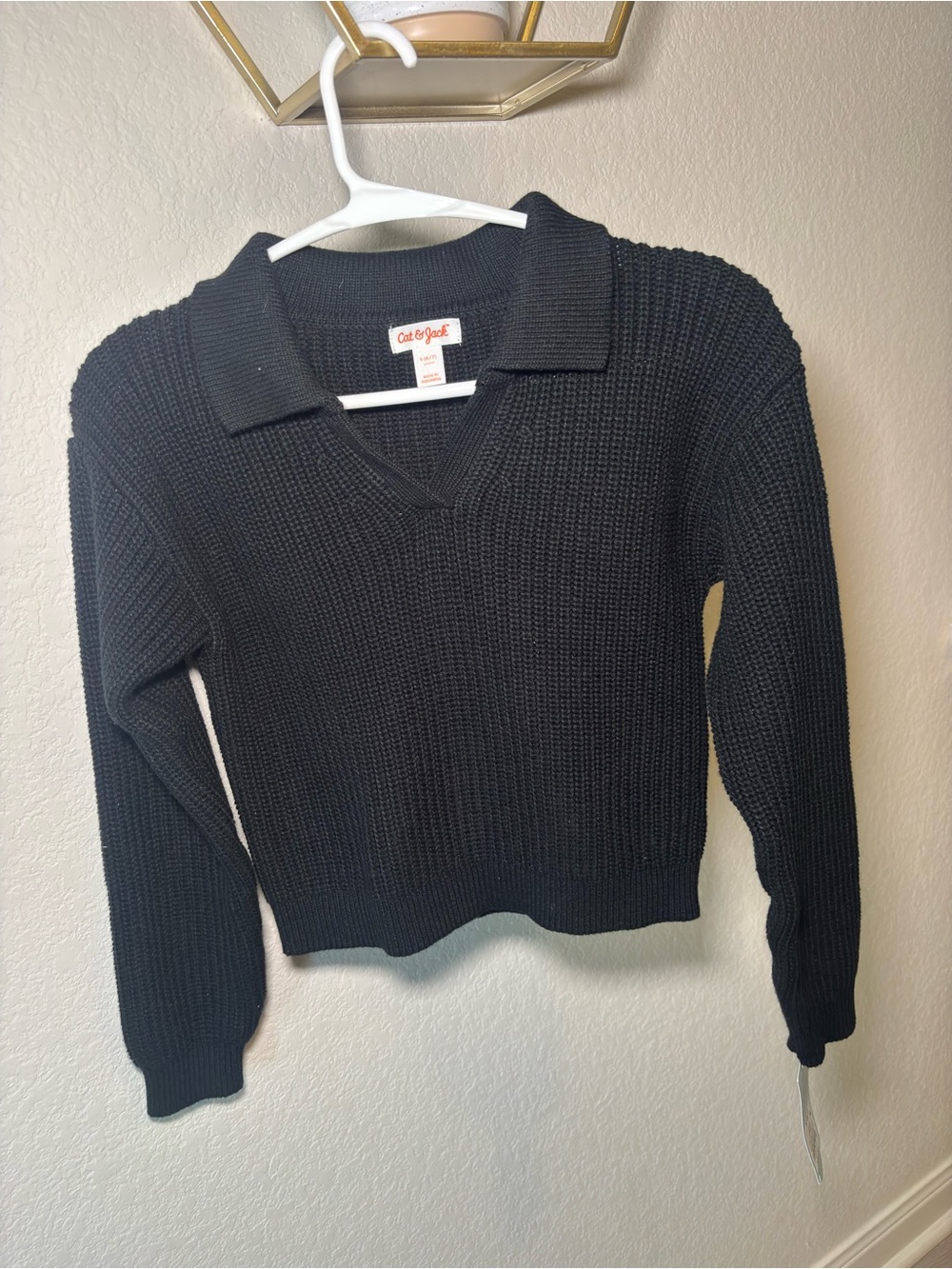 Cat & Jack Black Ribbed V-Neck Collared Sweater for Kids